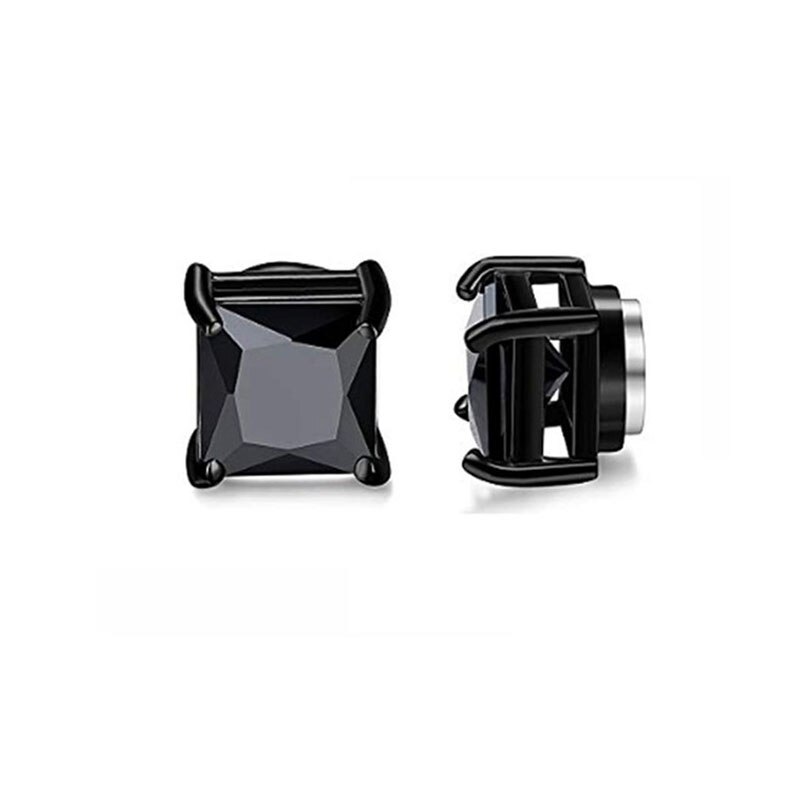 6 paires de boucles d&#39;oreilles magnétiques pour hommes et femmes, ensemble de boucles d&#39;oreilles rondes en acier noir, aimant CZ sans perçage: 3--Black-1pairs