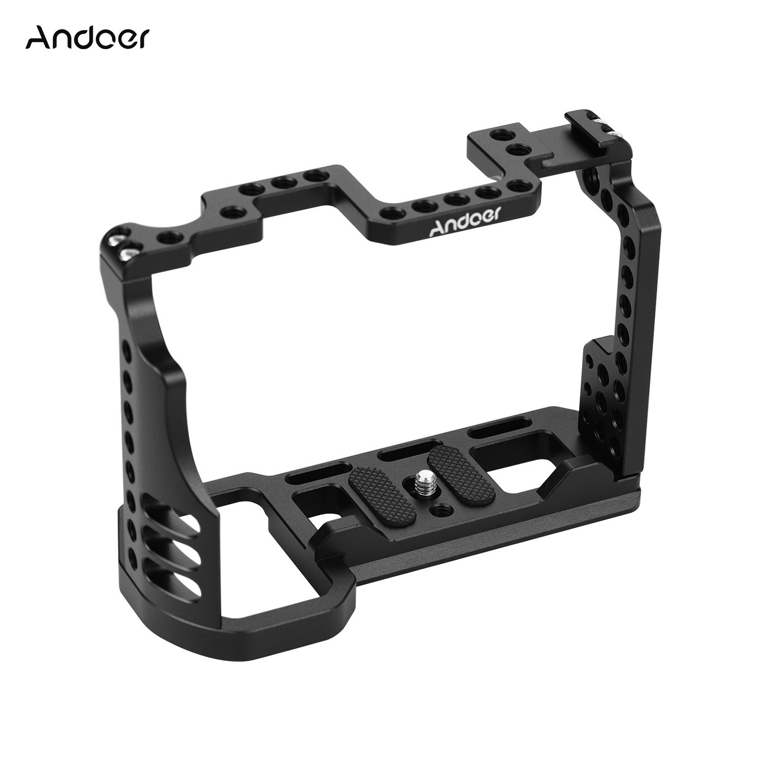 Andoer Aluminum Alloy Video Camera Cage with Cold Shoe Mount 1/4 Inch & 3/8 Inch Screw Holes for Sony A7R4 A7R IV