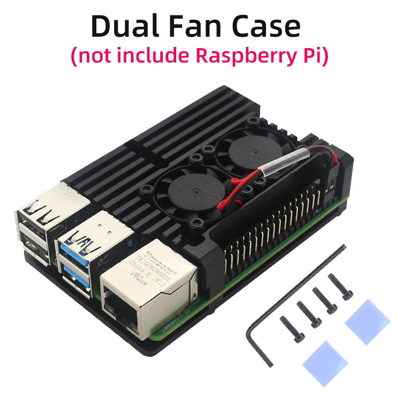 Aluminum Case for Raspberry Pi 4 Model B Armored Shell Passive Cooling Radiator Optional Dual Fan Cooler for Raspberry Pi 4: Red