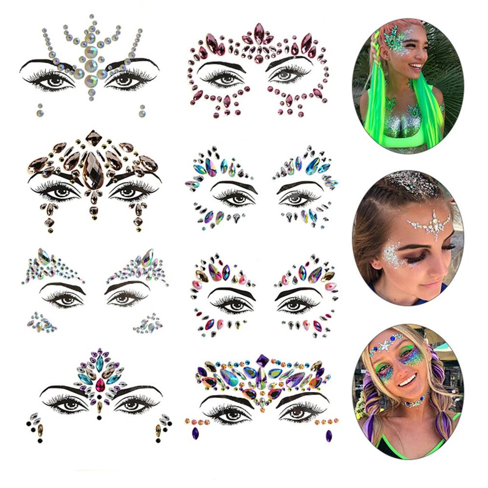 Maskerade ansikt klistremerke diamant akryl harpiks diamant ansikt klistremerke rhinestone ansikt klistremerke krystall diamant