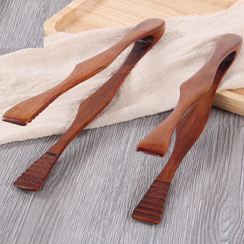 Cooking Kitchen Tongs Food BBQ Tool Salad Bacon Steak Bread Cake Wooden Clip Home Kitchen Utensil 2Pcs