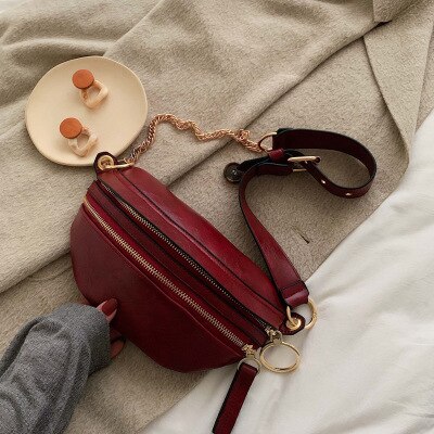 Vintage ensfarvet taljepakke til kvinder designer mærke pu læder fanny pack messenger bag afslappet kvinder talje bælte taske: Rød