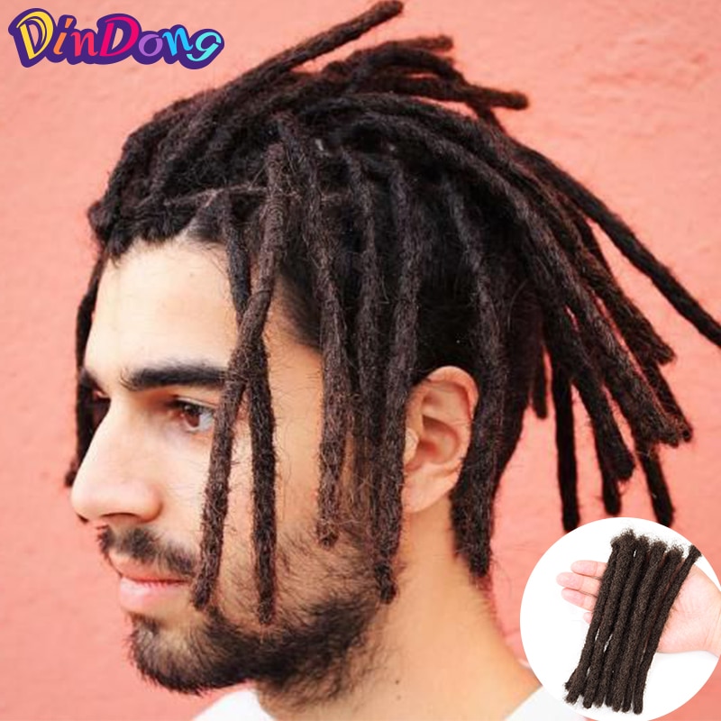 DinDong 10 inch Synthetic Dreadlocks Men Handmade Crochet Braiding 6 inch Dreadlocks Hair Extensions Hip Hop Pure Color