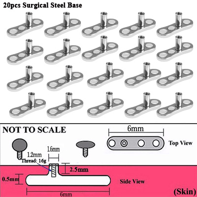 20 piezas 16G titanio base de ancla dérmica piel buzo superficie barra Piercings Micro Piercing dérmico superficie Piercing joyería del cuerpo: Color amarillo dorado claro