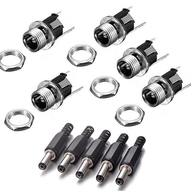 10PCS DC Power Connector pin 2.1x5.5mm Female Plug Jack + Male Plug Jack Socket Adapter PCB Mount DIY Adapter Connector 5.5x2.1: Male5 Female5 type2