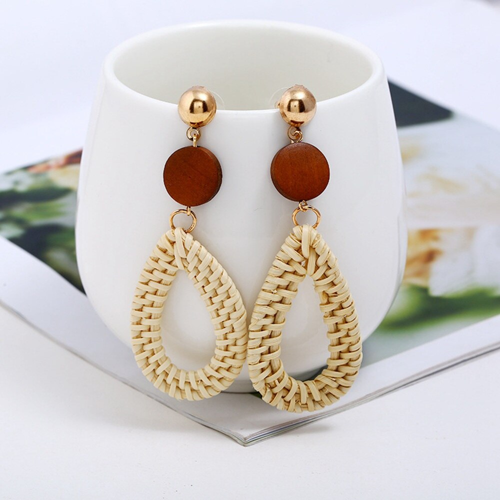 Korean Handmade Bamboo Handmade Earrings, Rattan Vine Knitted Earrings For Wicker Straw Weave Earrings For Women