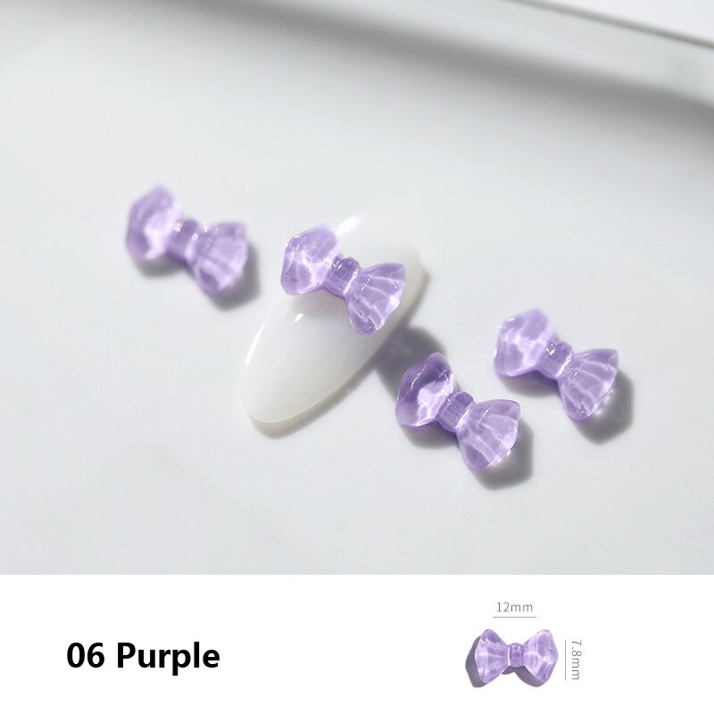 10 Uds. De lazos 3D para decoración de uñas, accesorios de manicura para manicura, adornos japoneses de colores, Semi transparentes: 06 purple