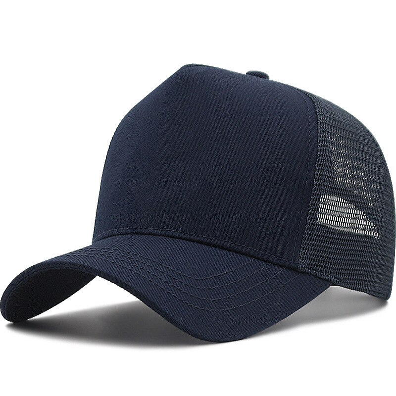 Man Large Size Mesh Baseball Hat Summer Outdoor Sun Hat Cotton Truck Caps Plus Size Sport Cap 56-60cm 60-65cm: Cotton Navy  / 56-60cm