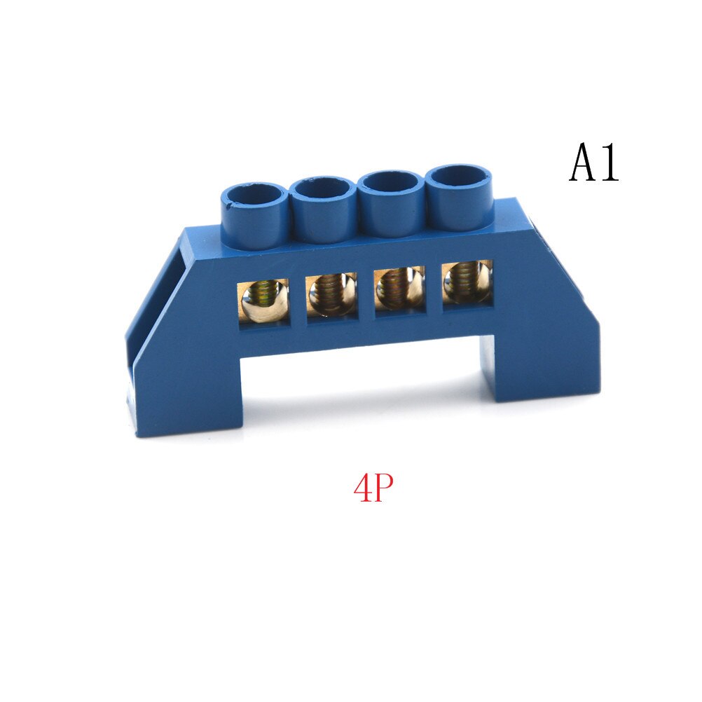 4/6/8/10/12 Positions Terminal Block Connector Strip Electrical Distribution Wire Screw Terminal Brass Ground Neutral Bar Blue: 4P