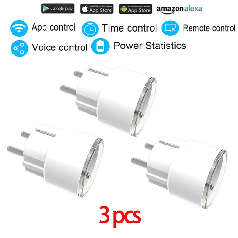 16A/10A Wifi Smart Plug EU Adapter Wireless Remote Voice Control Power Energy Monitor Outlet Timer Socket For Alexa Google Home: 3pcs 10A 2300w