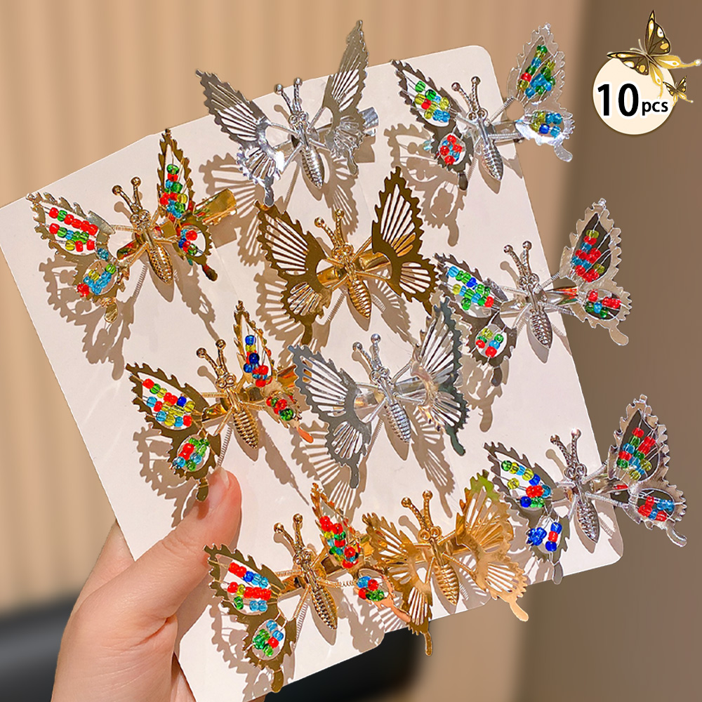 Pinzas para el cabello de mariposa Juego de 4/6/10 Textura metálica Sin esfuerzo aspecto dulce y fresco Ideal para la vida diaria de las niñas: Gris