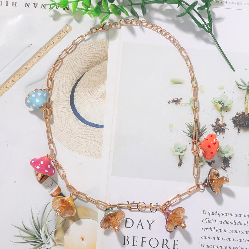Mode Za Paddestoel Ketting Voor Vrouwen Leuke Acryl Collier Esthetische Kleurrijke Kettingen Sieraden Zomer