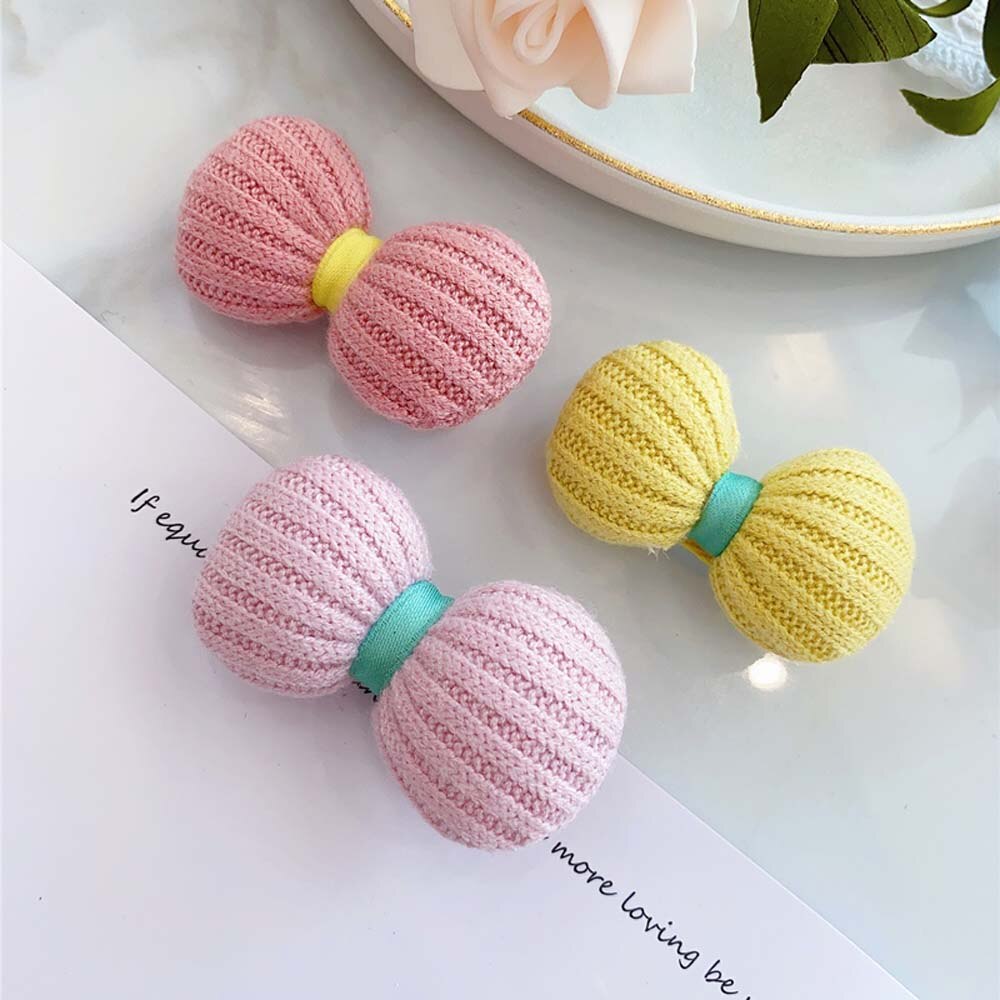 Horquilla de lana con lazo para niña, horquilla de tela coreana para bebé, pinza de pelo de punto, accesorios para el cabello para niño