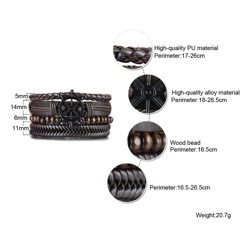 4 pièces/ensemble hommes BRACELET tressé multicouche STYLE bohème BRACELET enroulé