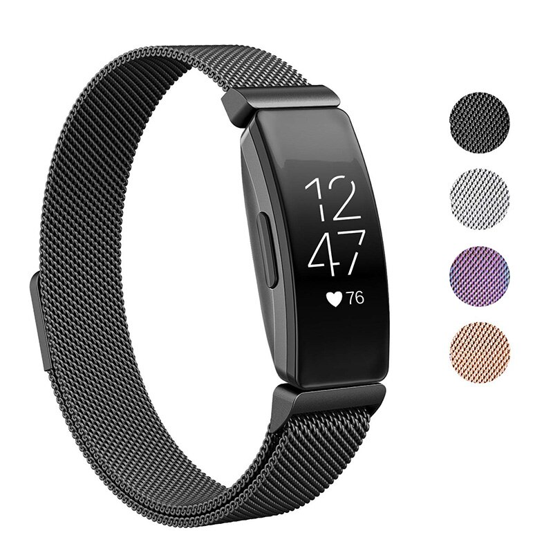 Universaali milanese kellon ranneke ruostumattomasta teräksestä kellon hihnan vaihtorannekkeen kellon ranneke fitbit inspire hr heart -älykellolle: Musta / L