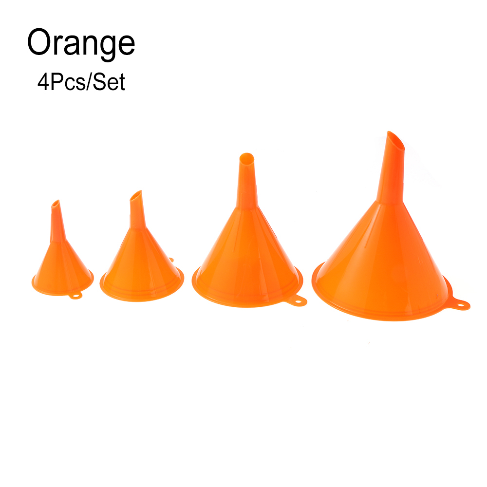4 st / set tratt hem bärbar bil tankningsverktyg sned mun plast miljövänlig hållbar olja vatten vin kolv verktyg: Orange