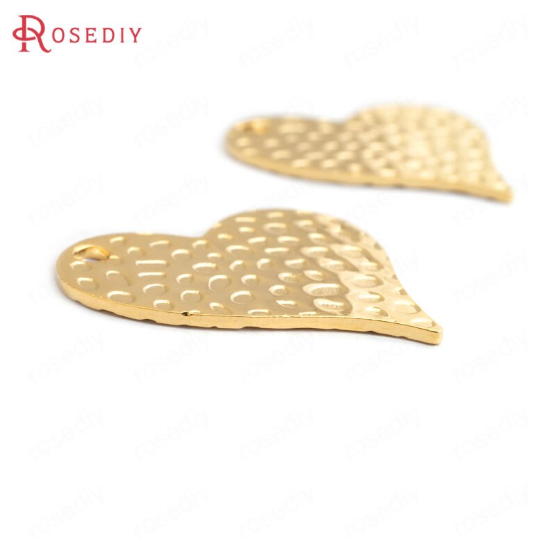 (34850)6PCS 30x27MM 24K Gold Color Brass Heart Charms Pendants Diy Accessories Jewelry Findings