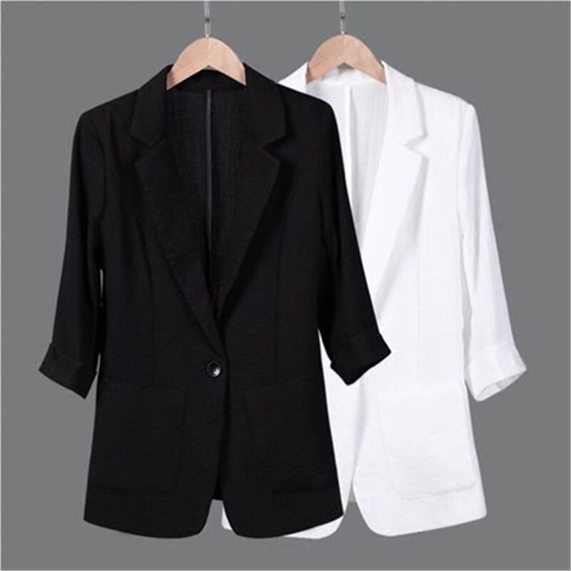 5xl 6xl 7xl syv-punkts ermet dress sommer blazer dame casual stor størrelse koreansk hvit svart tynn dressjakke  v577