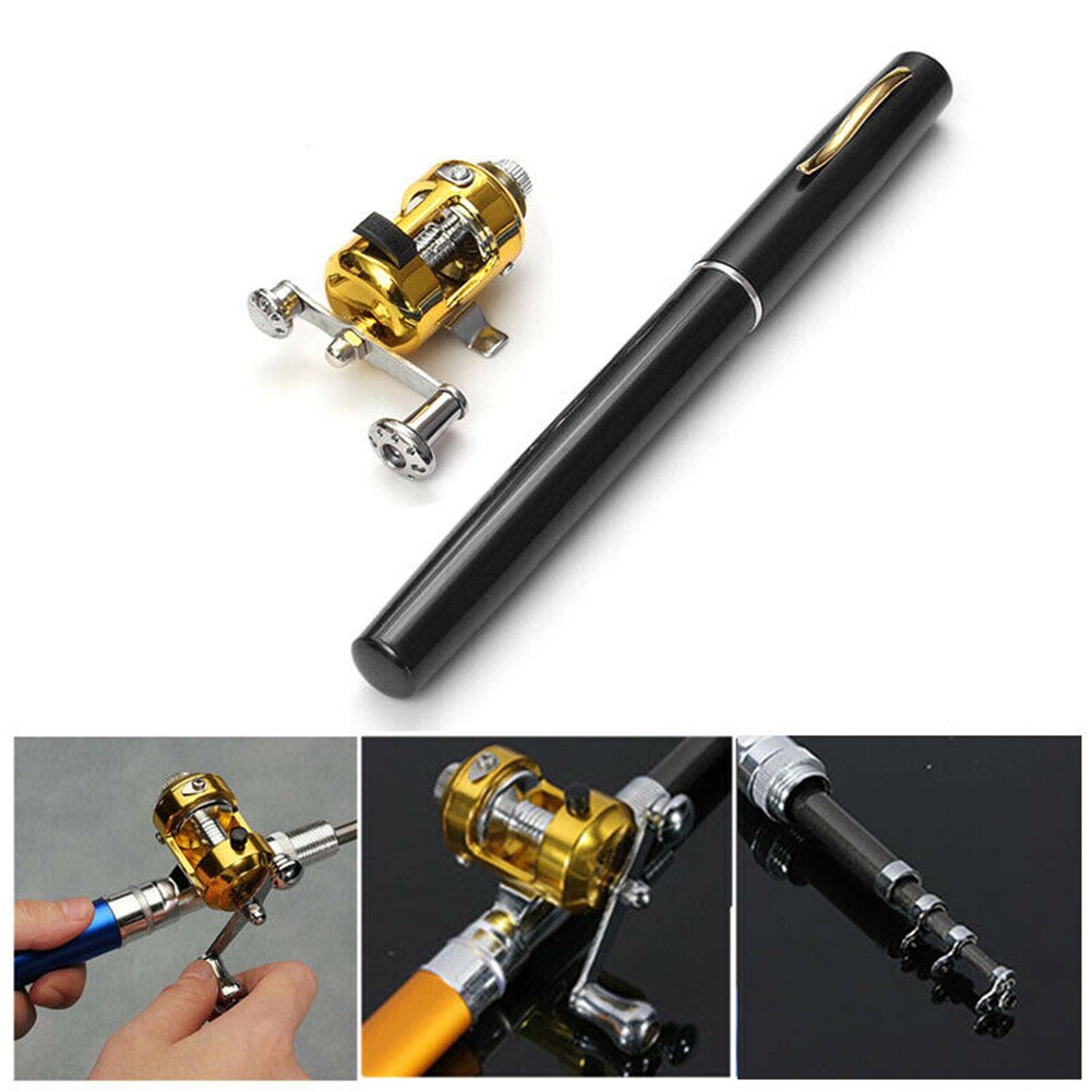 Mini canne à pêche télescopique de poche Portable, pliable en forme de stylo, avec moulinet, pour l&#39;extérieur, pêche en lac et en rivière