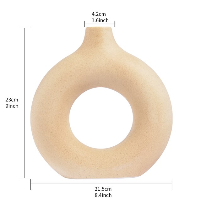 Nordisk rund hul keramisk vase doughnut halvlængde kvinde vase kontor skrivebord stue indretning boligindretning: Cirkel-creme farve-l