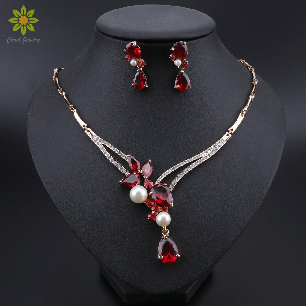 Bruidssieradenset met kristallen ketting en oorbellen, klassieke waterset voor dames, trouwsieraden