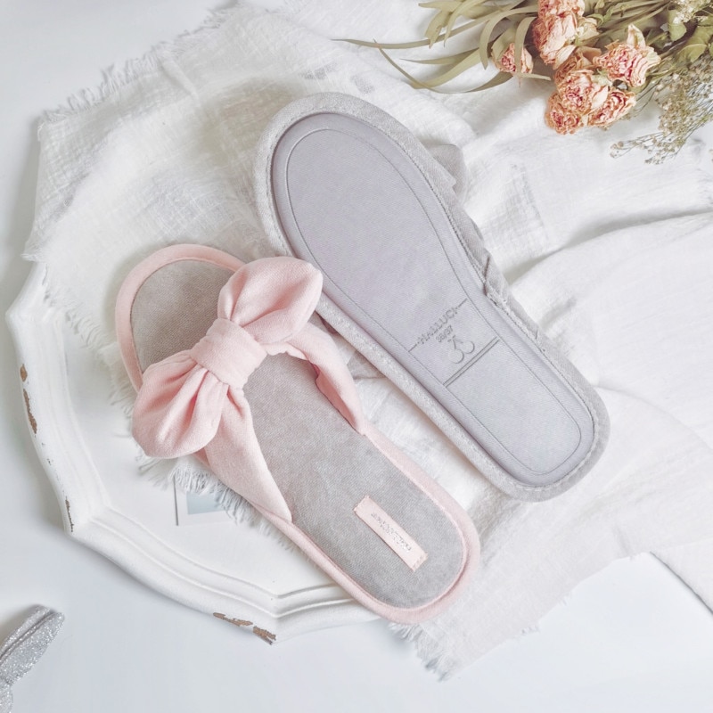 Zapatillas de casa con lazo de Corea para mujer, zapatillas sencillas, deslizantes, suaves, antideslizantes, bonitas zapatillas de Interior de verano para mujer