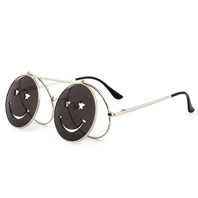 smiley Steampunk sunglasses double lenses clamshell glasses special trend ocean film hipster Resin sunglasses: White