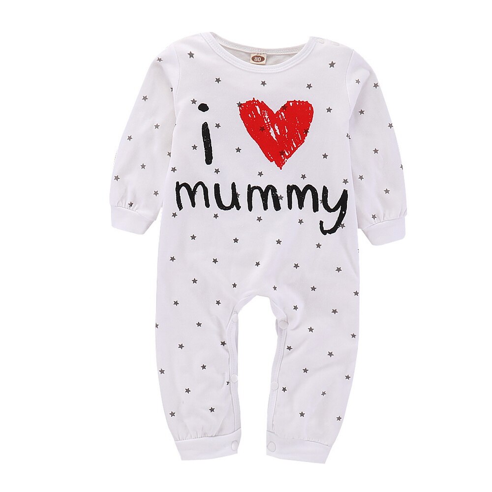 Pasgeboren Baby Kleding I Love Papa Mama Brief Gedrukt Baby Rompertjes Lente Lange Mouw Jumpsuits Baby Meisje Jongen Outfit H50