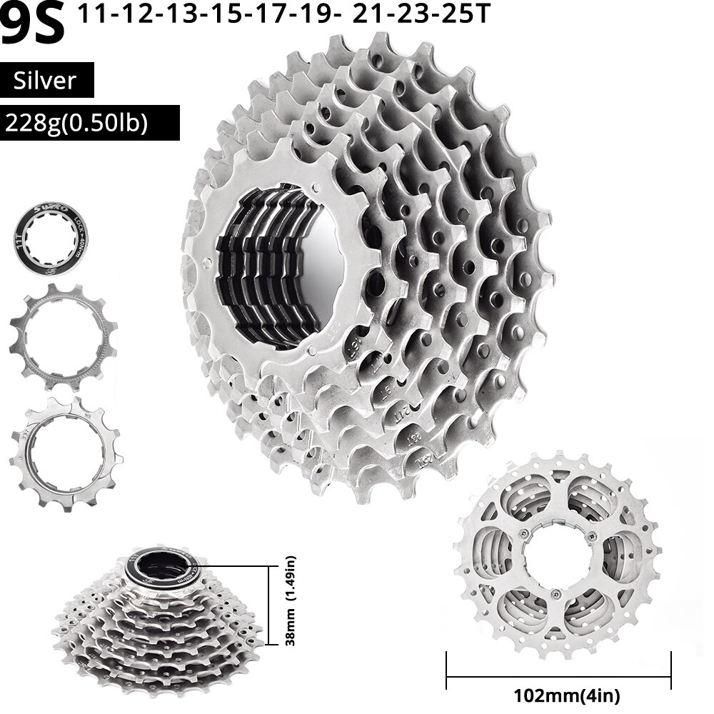SWTXO Silver 9 Speed Cassette Freewheel For SHIMAN0 Mountain Bicycle Flywheel 9S 11-36T 23T 25T 28T 30T Cycling Accessories: 25T Silver