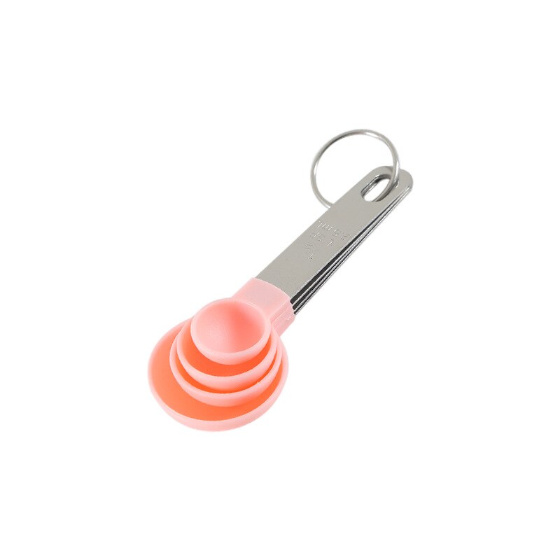 4Pcs/8Pcs Measuring Cup and Spoon Multipurpose Spoon Cup Measuring Tool Baking Accessories Stainless Steel Handle Kitchen Gadget: Pink Spoon