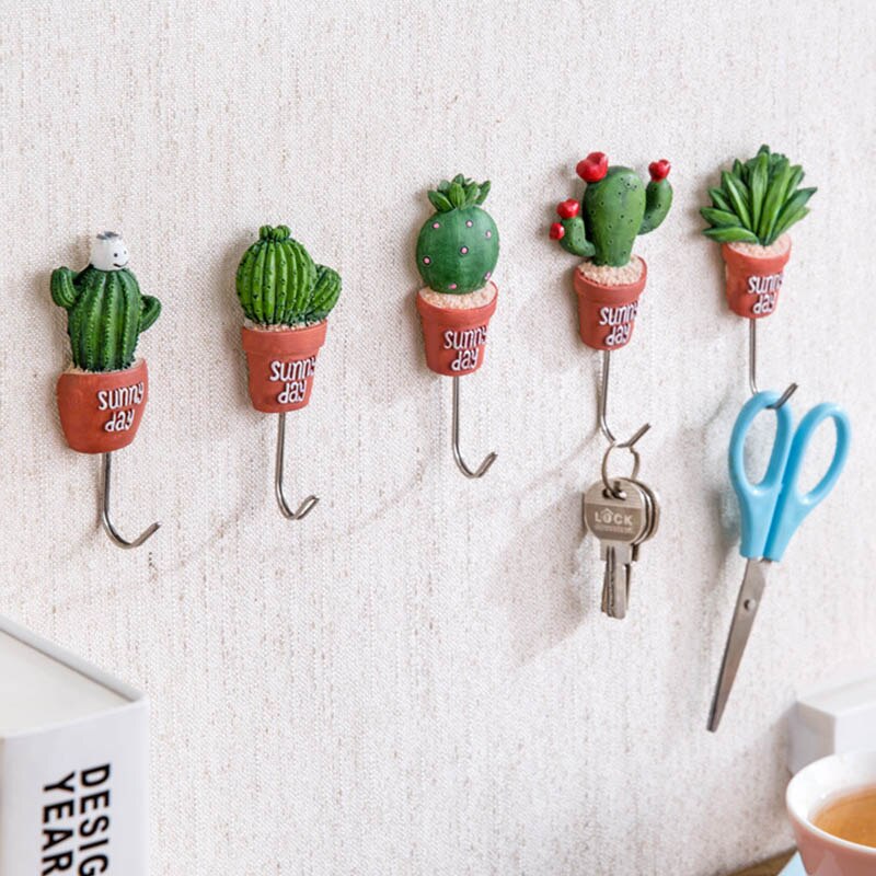 Accroche-porte en forme de plante 1 pièce | Cintres à vêtements Kawaii Cactus résine en acier inoxydable, crochet magnétique pour articles divers