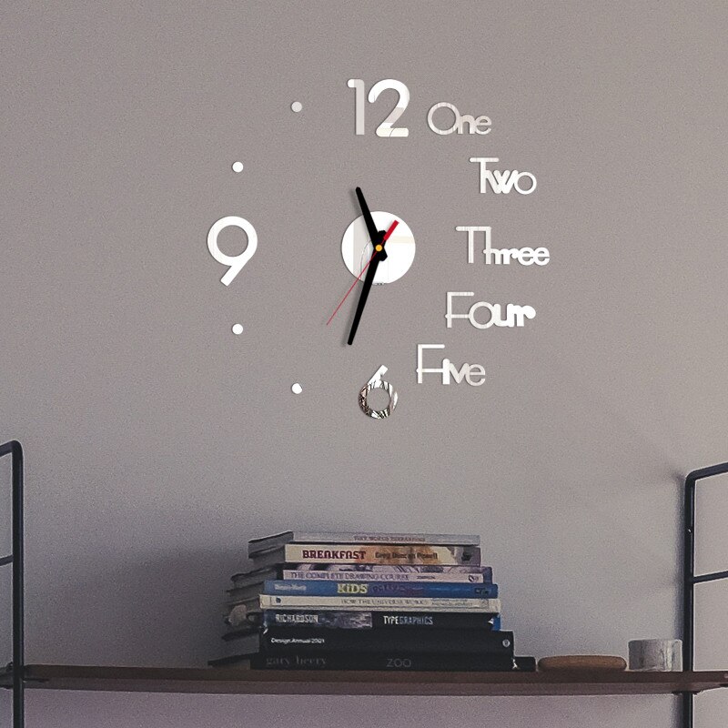 25 # Diy Wandklok 3D Spiegel Stickers Horloge Voor Woonkamer Decoratie Oppervlak Sticker Home Office Decor Klok Acryl spiegel: Silver 