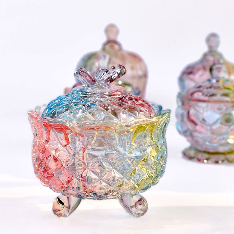Europese stijl Kleurrijke Glas Snoep tank Kruiden Opbergdoos Suikerpot Glazen Potten En Deksels Opslag Sieraden Doos
