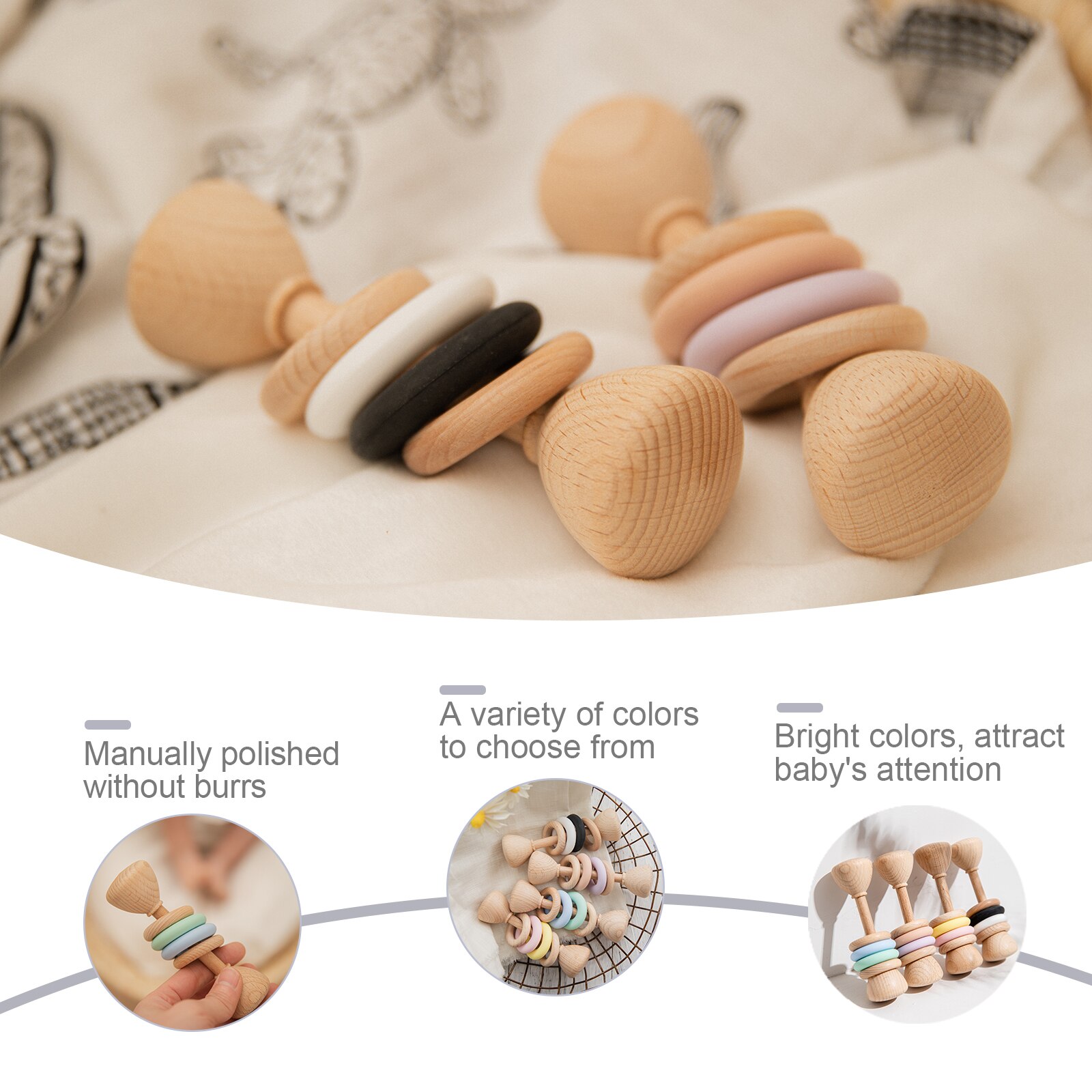 Houten Baby Rammelaars Baby Tandjes Muzikale Chew Play Gym Educatief Speelgoed Voor Kinderen Pasgeboren 0-12 Maanden