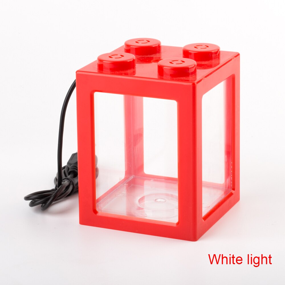 Usb mini aquarium vistank met led lamp licht kleine aquaria stapelbaar rumble fish cilinder aquarium benodigdheden: Rood