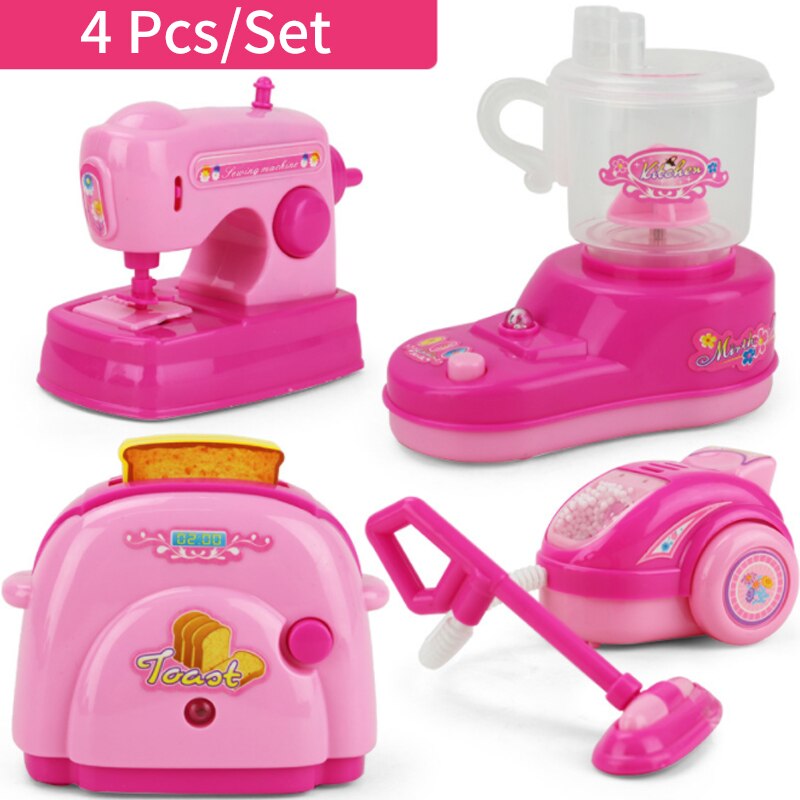 4 Pcs/Set Pink Colour Pretend Play Toy Simulation Housekeeping Vacuum Cleaners Kitchen Cleaning Small Appliances Toy D26
