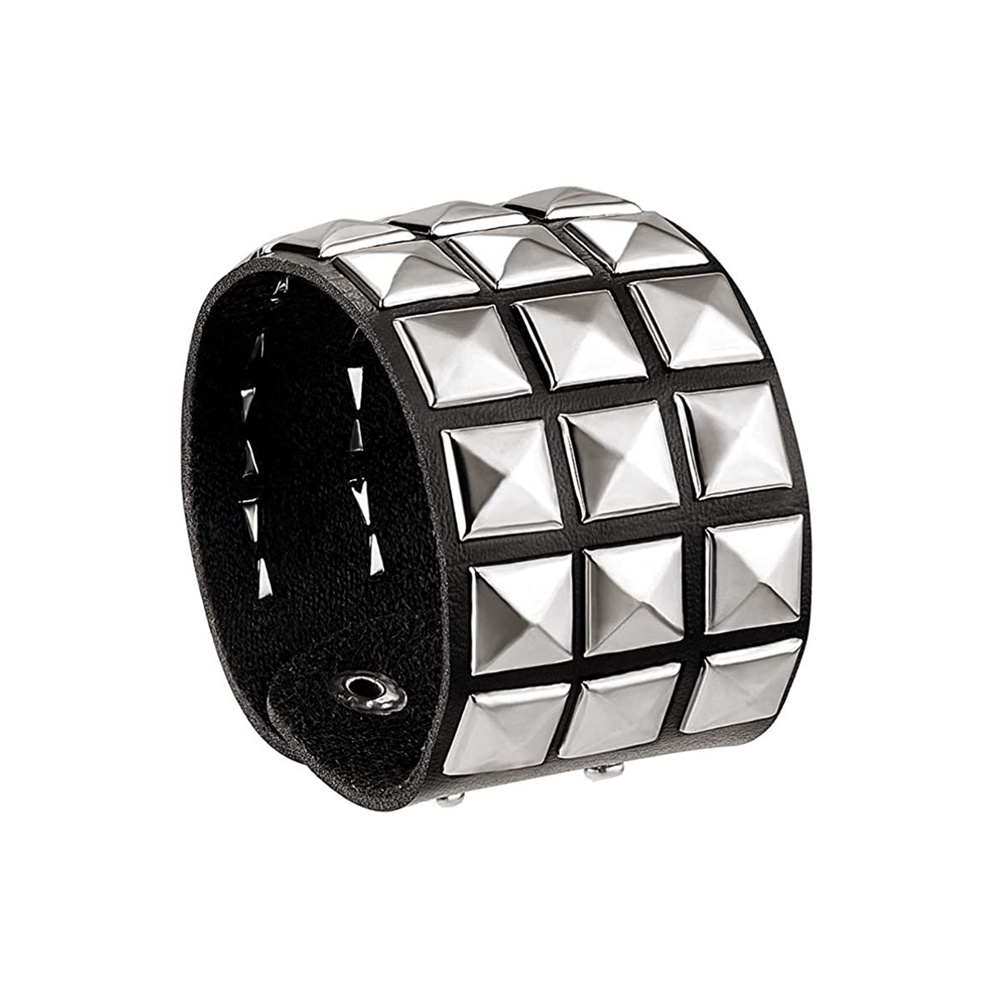 Punk Rock Studded Bracelet Set Spiked Leather Cuff Bracelet for Men Women 80s Wristband Emo Bracelet Adjustable: dark green