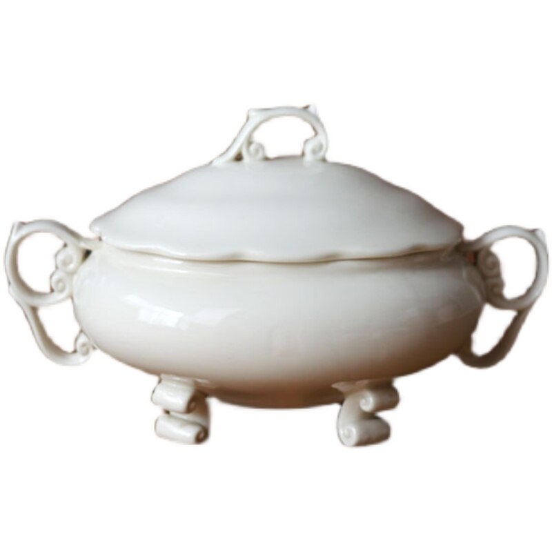 European milk white ceramic European classical carved double ear retro cup with cover