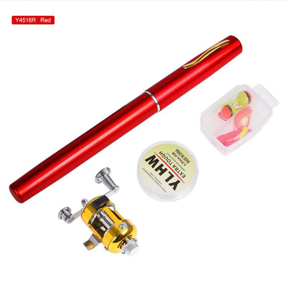 Outdoor Portable Mini Pen Fishing Rod Telescopic Pocket Pen Fishing Rod Mini Fishing Pole Fishing Accessory For Fishing Gear Set: RED