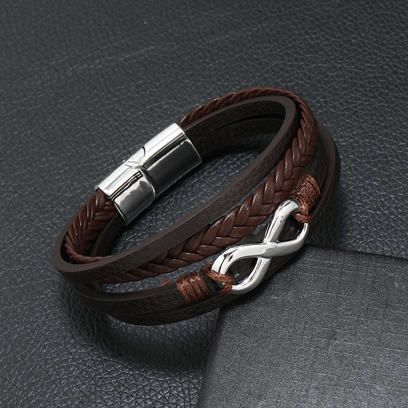 Men's Musical Symbol Leather Bracelet Vintage Men's Bracelet Music Symbol Simple Leather Multi-Layer Bracelet: Imitation Rhodium Plated
