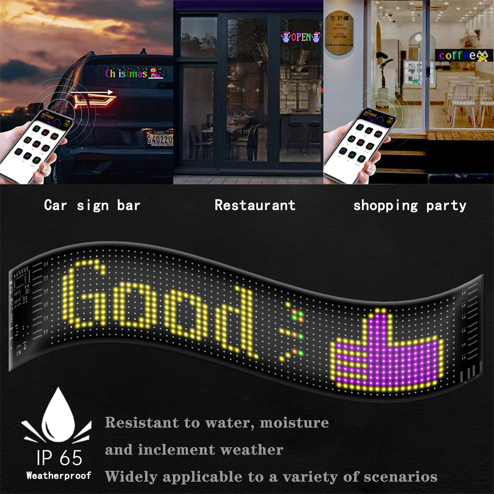 Panneau LED Matrix Pixel Panneau LED RVB USB 5V pour voiture Contrôle d'application Bluetooth Panneau de signalisation à LEDs pour voiture