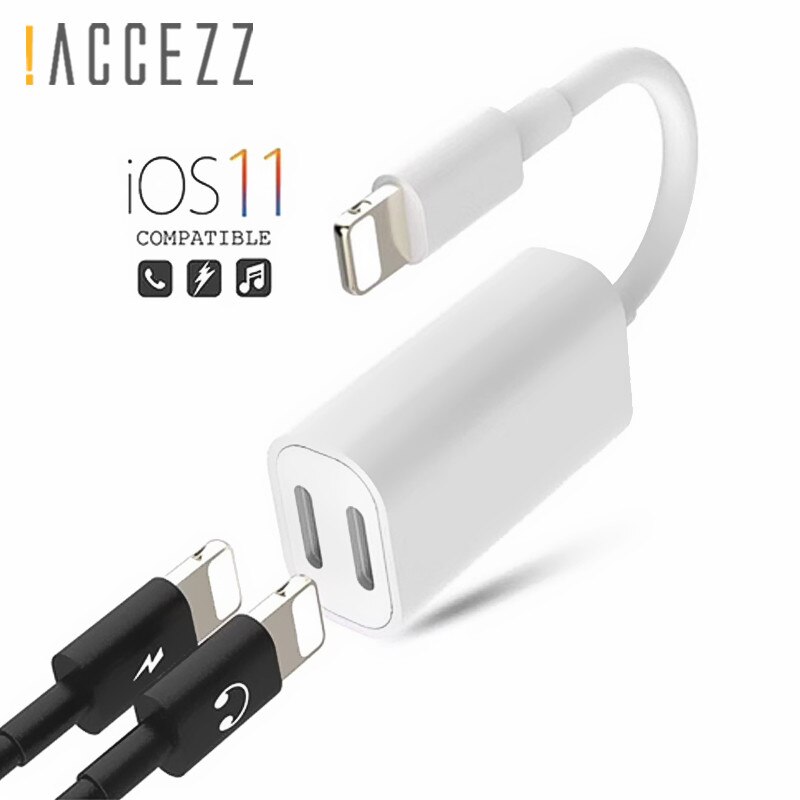 ! ACCEZZ dla jabłko ładowanie adaptera audio dla iPhone X 7 8 plus XS XR IOS 11 rozdzielacz ładowanie słuchawki 2 w 1 konwerter kabla Aux