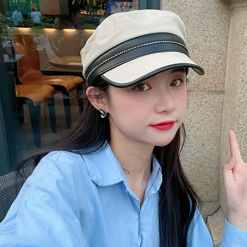 Korean Style Cotton Octagonal Cap Vintage Beret Hats For Women Autumn Newsboy Caps French Artist Hat Simple Beret para la Mujer: White