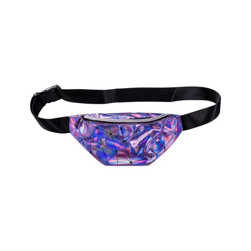 Women Men Waist Bag Belt Bags For Women Fanny Pack Shiny Rhombus Pattern For Travel Iridescent Holographic: Purple