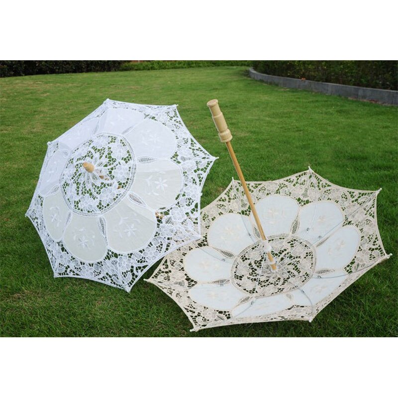 1PC blanco encaje Beige paraguas sombrilla boda de algodón bordado paraguas