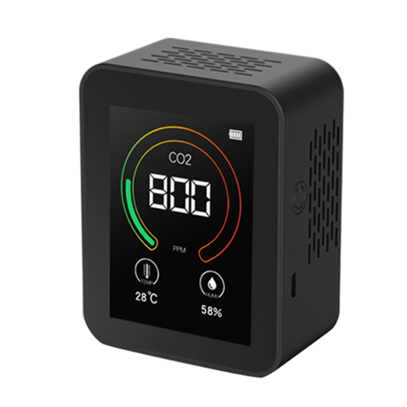 Portable Rechargeable CO2 Detector Air Monitor 400-5000 PPM Sensor Carbon Dioxide Meter 400-5000 PPM Tester: BLACK with battery