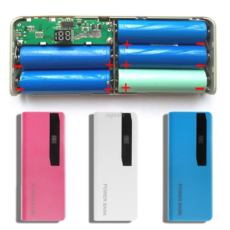 5X18650 Li-Batterij Oplader Lcd-scherm Diy Power Bank Case Zaklamp Externe Doos Rental &