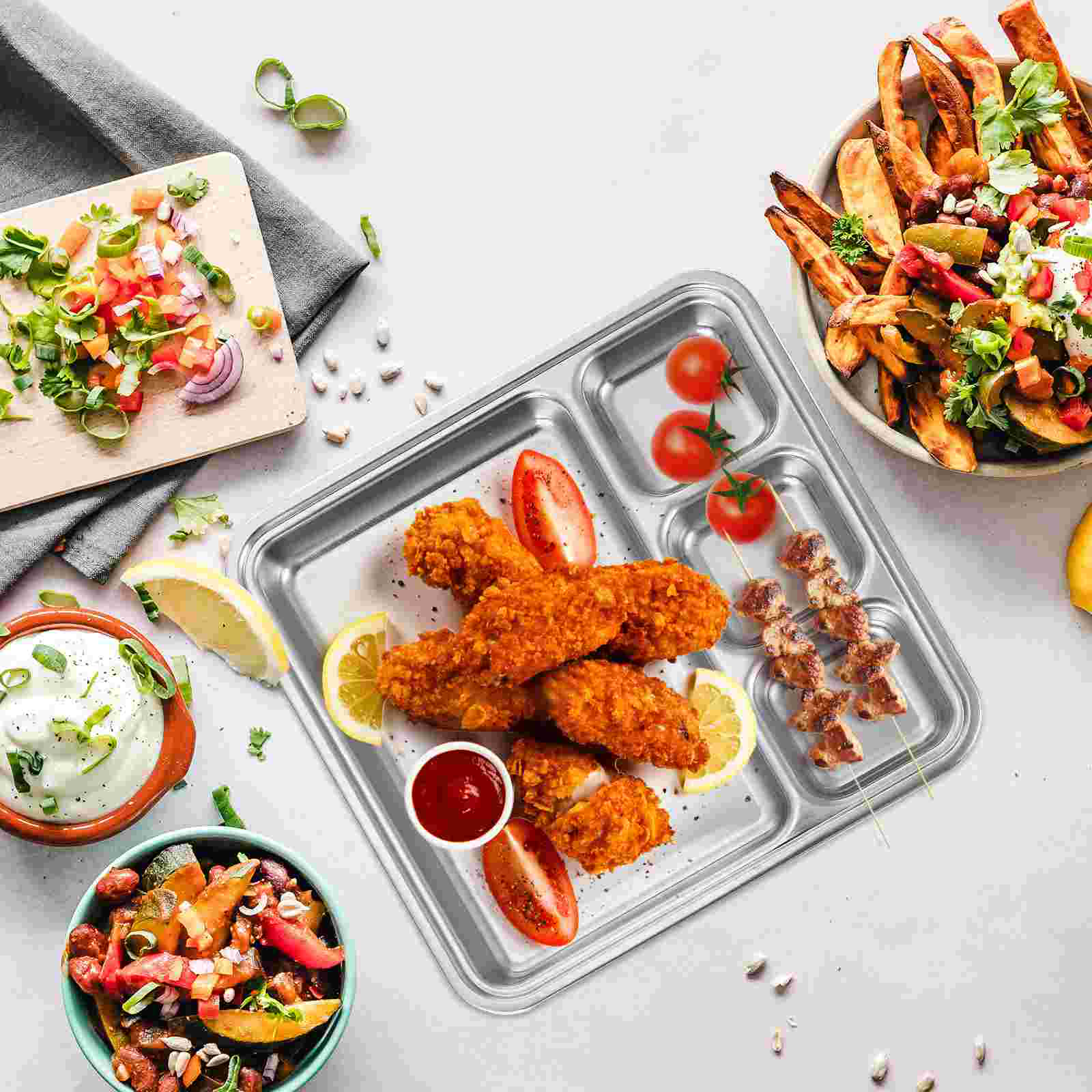 1Pc Practical Simple Food Divided Plate Multi-grids Barbecue Plate Food Plate