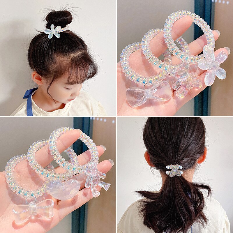 Cinta para el pelo con línea telefónica, cinta para el pelo con lazo transparente y flores, coleta alta, tocado elástico fijo, accesorios para el cabello, color
