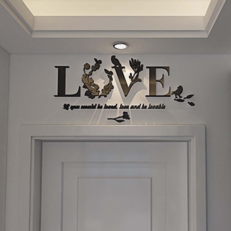 3D three-dimensional wall stickers LOVE acrylic horizontal super small Bedroom and living room ceiling decoration stickers